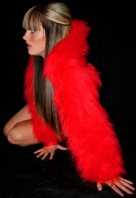 Fur Hood Shrug Red